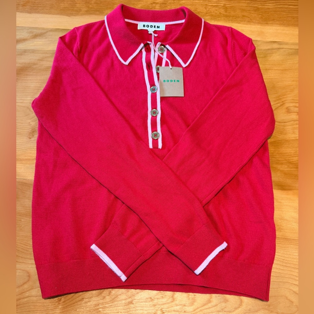 🏷️ NWT Boden Long-Sleeve Polo Sweater | Raspberry Pink